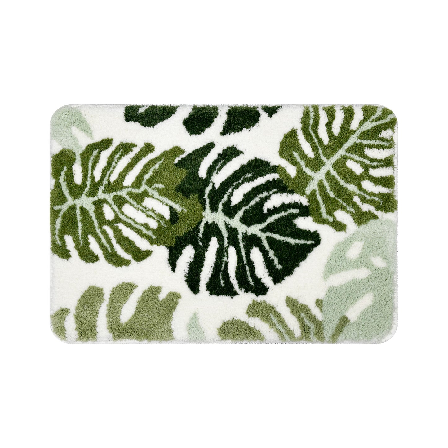 Feblilac Monstera Toilet Mat – U-Shaped Green Leaf Bathroom Rug