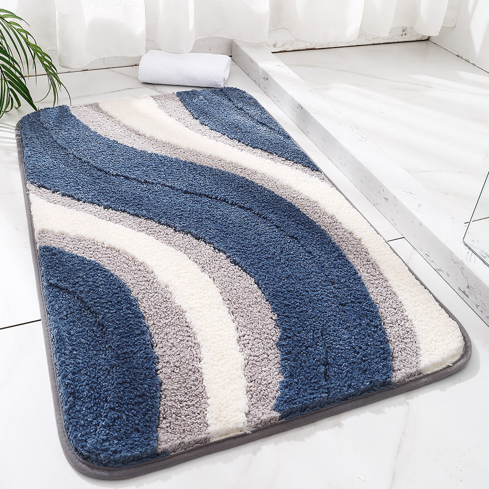 Feblilac Abstract Grey White Blue Wave Bath Mat, Bathroom Rugs Mat