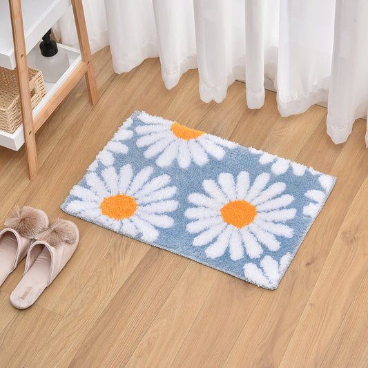 Feblilac Sky Blue Daisy Bath Mat, Flower Floral Bathroom Rug, Soft Plush Water-Absorbent Mat - Feblilac® Mat