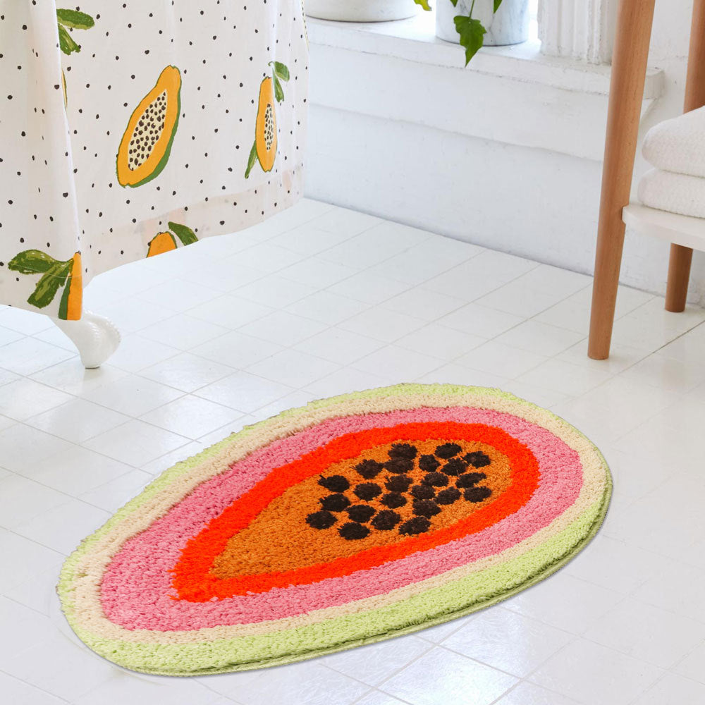 Papaya Bath Mat, Fresh Fruit Soft Plush Water-Absorbent Mat, Machine Washable - Feblilac® Mat