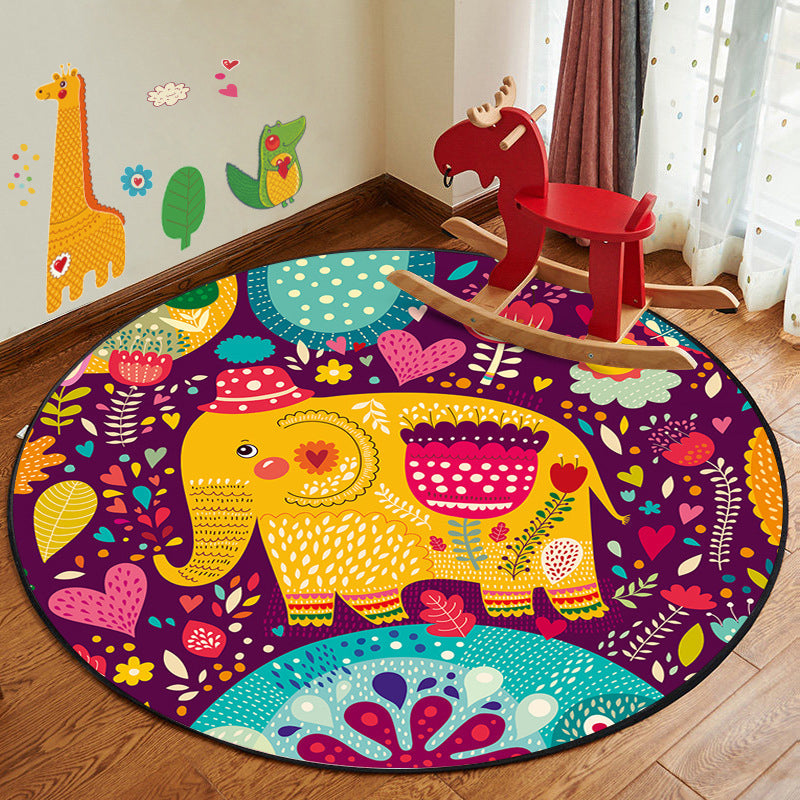 Learn and Play Cartoon Rug Multi Color Animal Pattern Rug Pet Friendly Anti-Slip Backing Washable Rug for Kids - Purple-Red - Clearhalo - 'Area Rug' - 'Rug' - 2106085