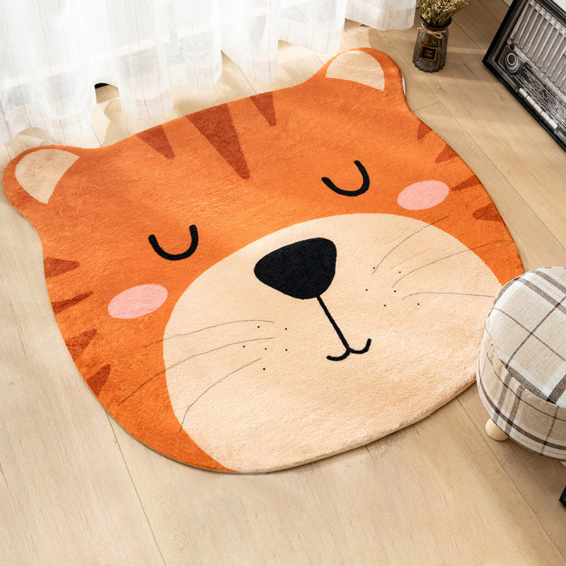 Multi Color Nursery Rug Cartoon Animal Head Pattern Rug Polyester Non-Slip Backing Stain Resistant Machine Washable Rug - Yellow-Red - Clearhalo - 'Area Rug' - 'Rug' - 2106526