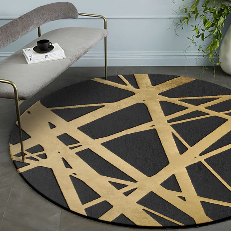Gold Criss-Cross Patterned Rug Synthetics Glam Rug Pet Friendly Non-Slip Backing Machine Washable Rug for Home Decoration