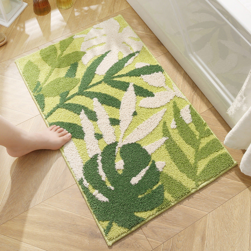 Feblilac Grey Leaves and Flower Bath Mat, Floral Bathroom Rugs Mat