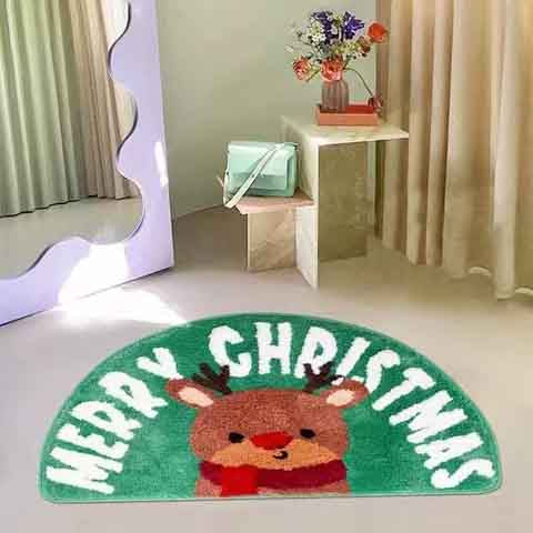 Feblilace Merry Christmas Reindeer ELK Green Ground Bath Mat