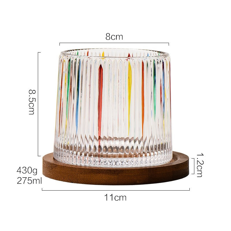 Nordic Style Glass Mug, Whiskey Wine Cup with Wooden Coaster