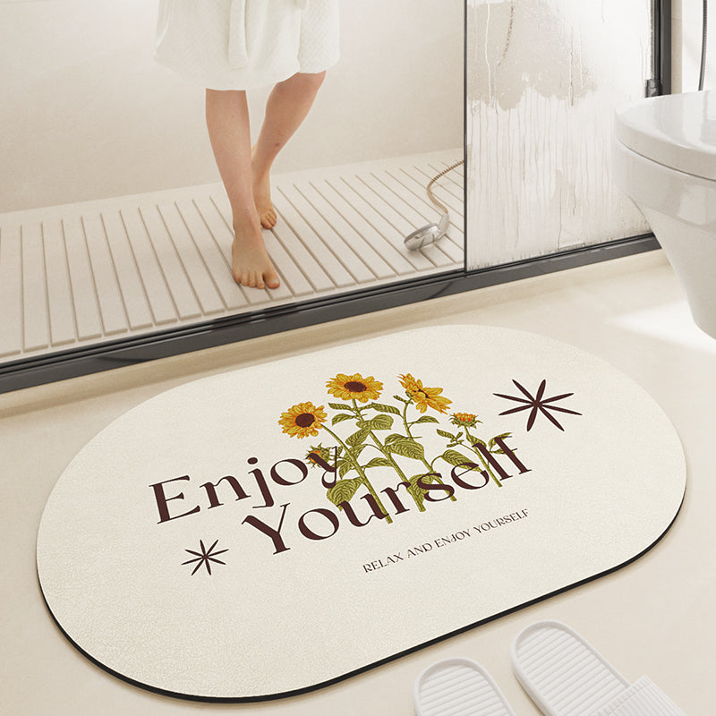Feblilac Sunflower Oval New Tech Velvet Bathroom Mat Toilet U-Shaped Floor Mat