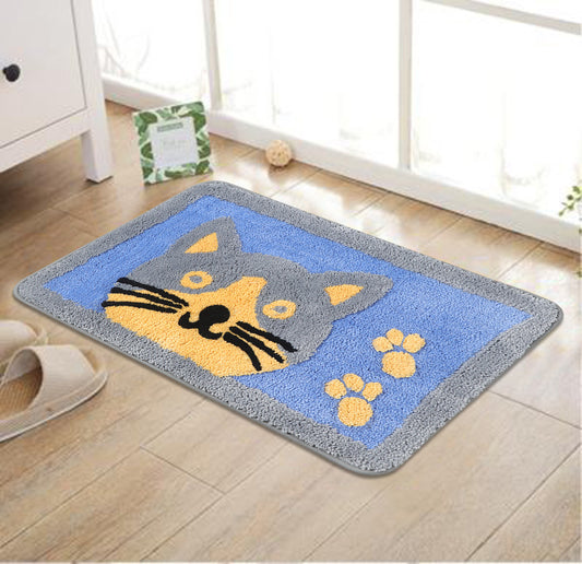Feblilac Cat and the Footprints Blue Ground Bath Mat - Feblilac® Mat