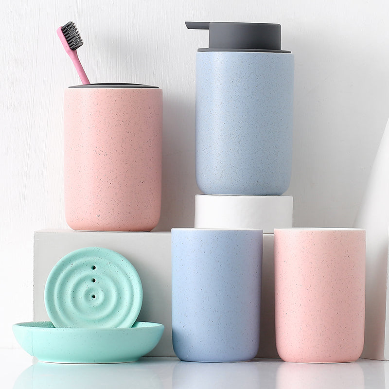 Pink and Blue Bathroom Dispenser Mug Set