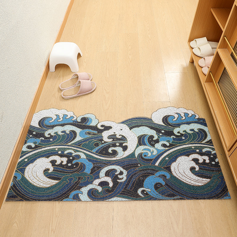 Feblilac Japanese Style Blue Wave Cutting Entrance Door Mat