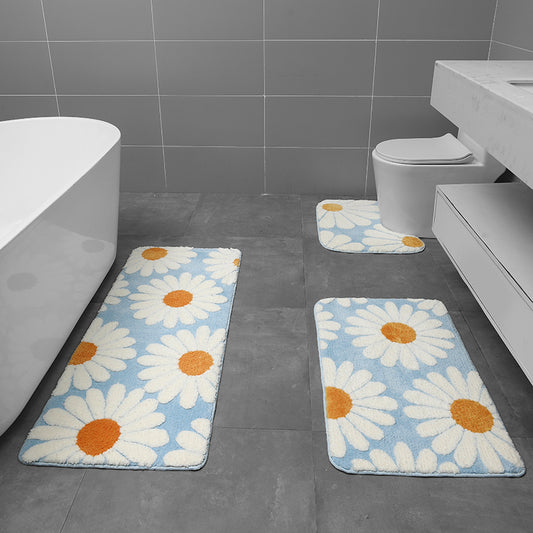 Feblilac Daisy Flower Tufted Bath Mat Set, Bathroom Rug Set