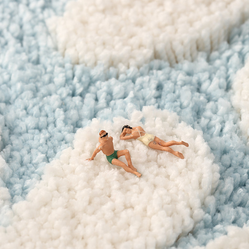 Feblilac Semicircle Grey Daisy Bath Mat, Blue Floral Daisy Bathroom Rug - Feblilac® Mat