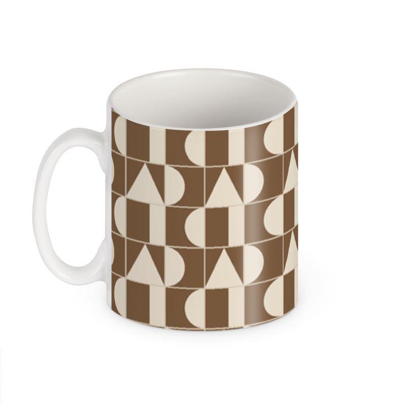 BEIGE & BROWN MIXED GEOMETRY MUG