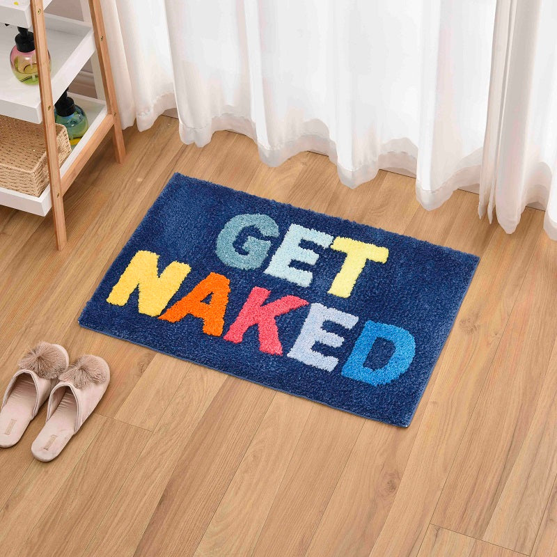 Feblilac Colorful Get Naked Bath Mat, 19.6″x31.5″ Non Slip Bathmat, Beige Bathroom  Rugs, Fun Quotation Anti Slip Toilet Mat, Soft Thick Bathroom Carpet, Art Bathroom  Mats, Best Bath Rugs, Hot Shower Mat