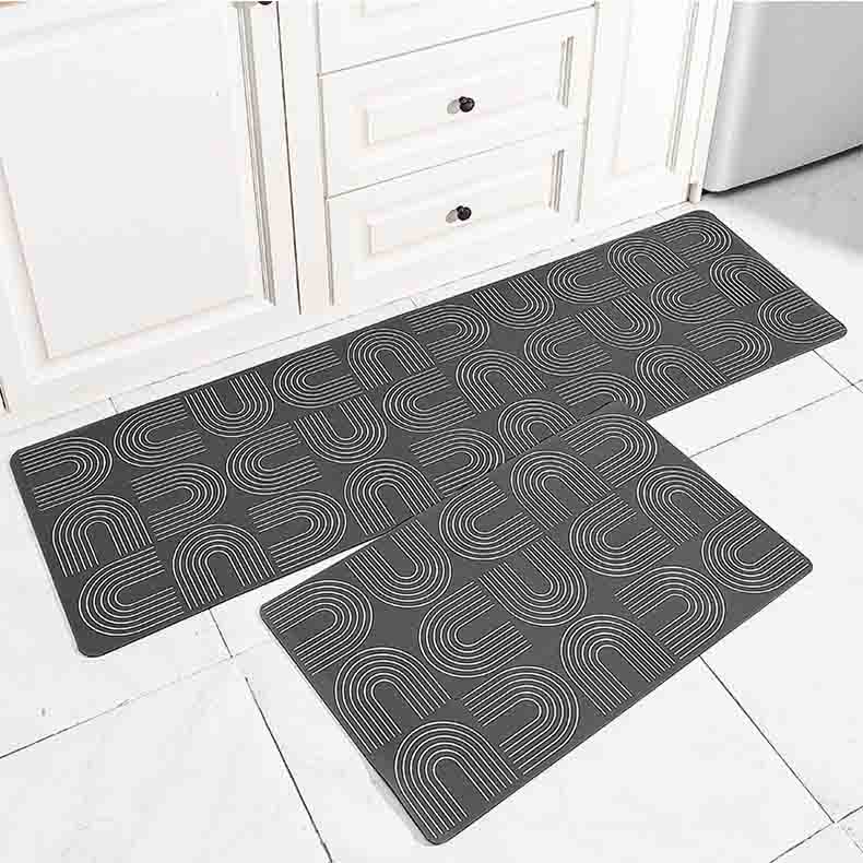 Feblilac Grey and Golden Line Art PVC Leather Kitchen Mat