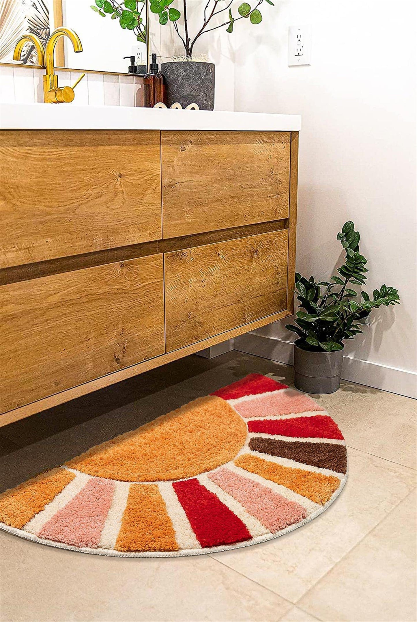 Aesthetic Sun Art Rug, Sunshine Bath Mat, 40*76CM, Cool Sunrise Rugs for Bedroom