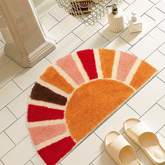 Aesthetic Sun Art Rug, Sunshine Bath Mat, 40*76CM, Cool Sunrise Rugs for Bedroom