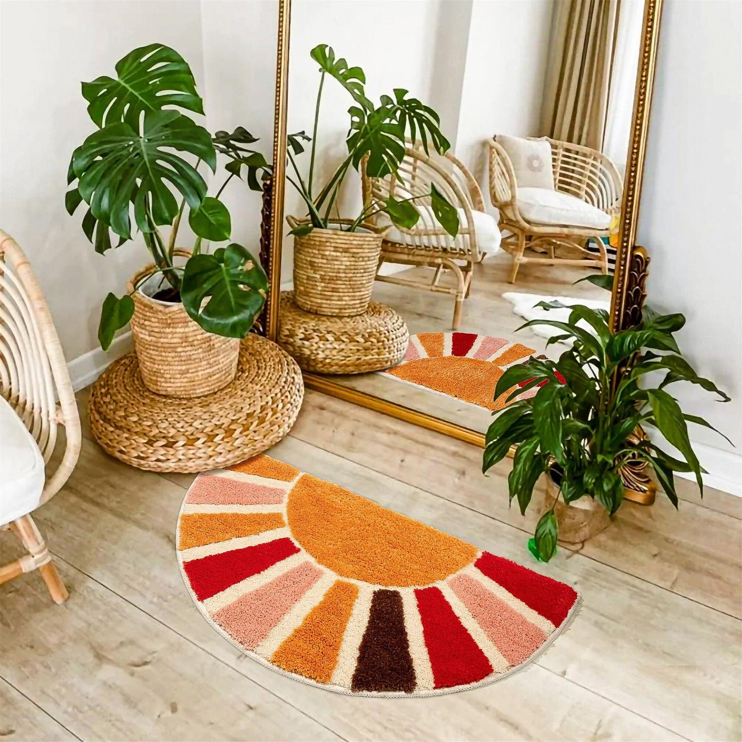 Aesthetic Sun Art Rug, Sunshine Bath Mat, 40*76CM, Cool Sunrise Rugs for Bedroom