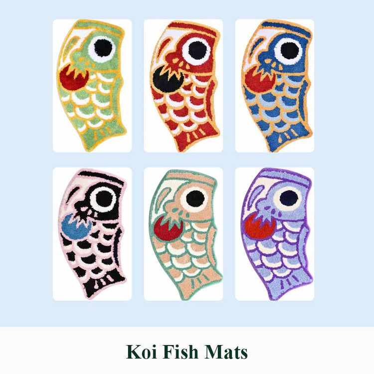 Feblilac Cute Blue Koi Fish Long Runner Mat, Extra Big Bedroom Mat