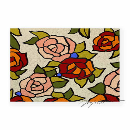 Feblilac Beautiful Rose Garden PVC Coil Door Mat