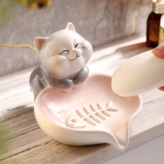 Feblilac Cat Soap Box for Bathroom