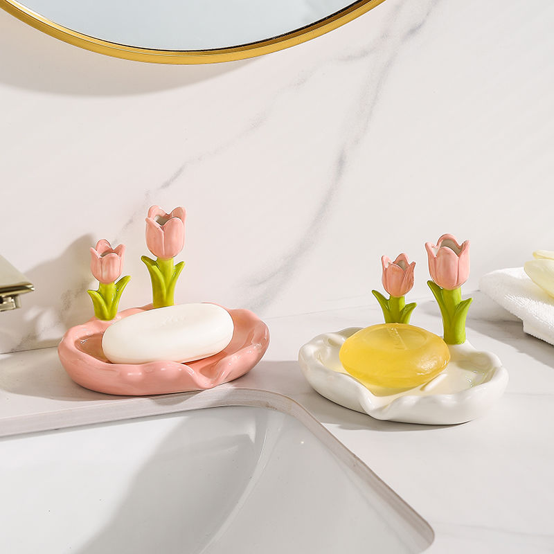 Feblilac Home Cute Super Cute Flower Ceramic Soap Box Bathroom