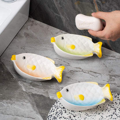 Feblilac Ceramic Original Colorful Fish Soap Box Bathroom