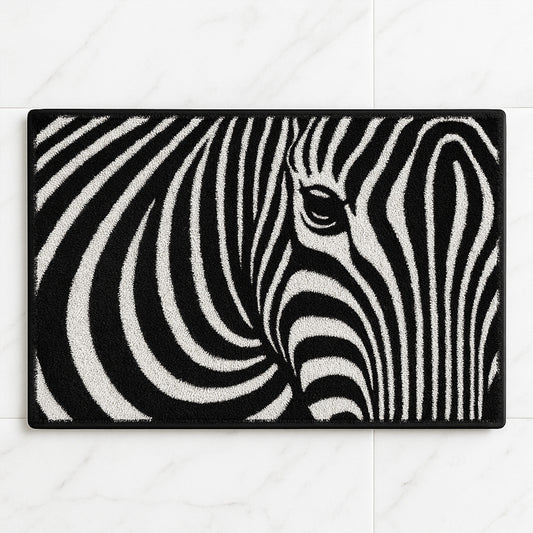 Feblilac Zebra Tufted Bath Mat – Bold Black & White Animal Print, Wild and Stylish Bathroom Rug