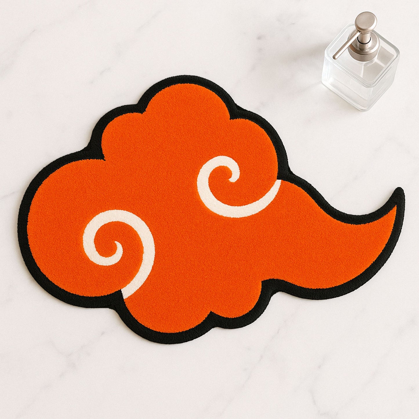Feblilac Orange Cloud Bath Mat – Irregular Tufted Rug with Asian-Inspired Swirl