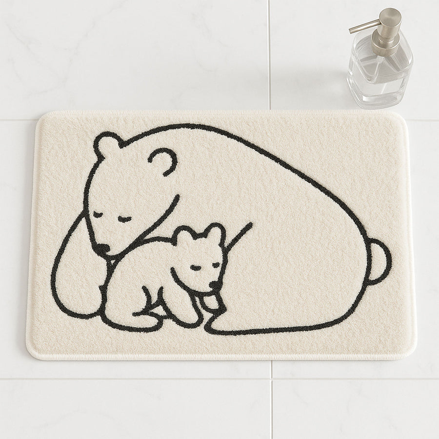 Feblilac Cute Bear Baby and Mom Bathroom Rug Bathmat, Rectangular Bath Mat