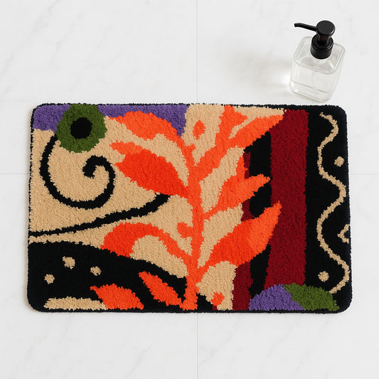 Boho Botanical Bath Mat – Bold Abstract Floral Tufted Rug | Feblilac