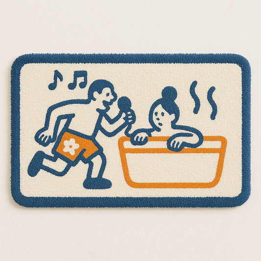 Feblilac Funny Singing Tufted Bath Mat – Cartoon Couple Bathroom Rug, Non-Slip & Soft