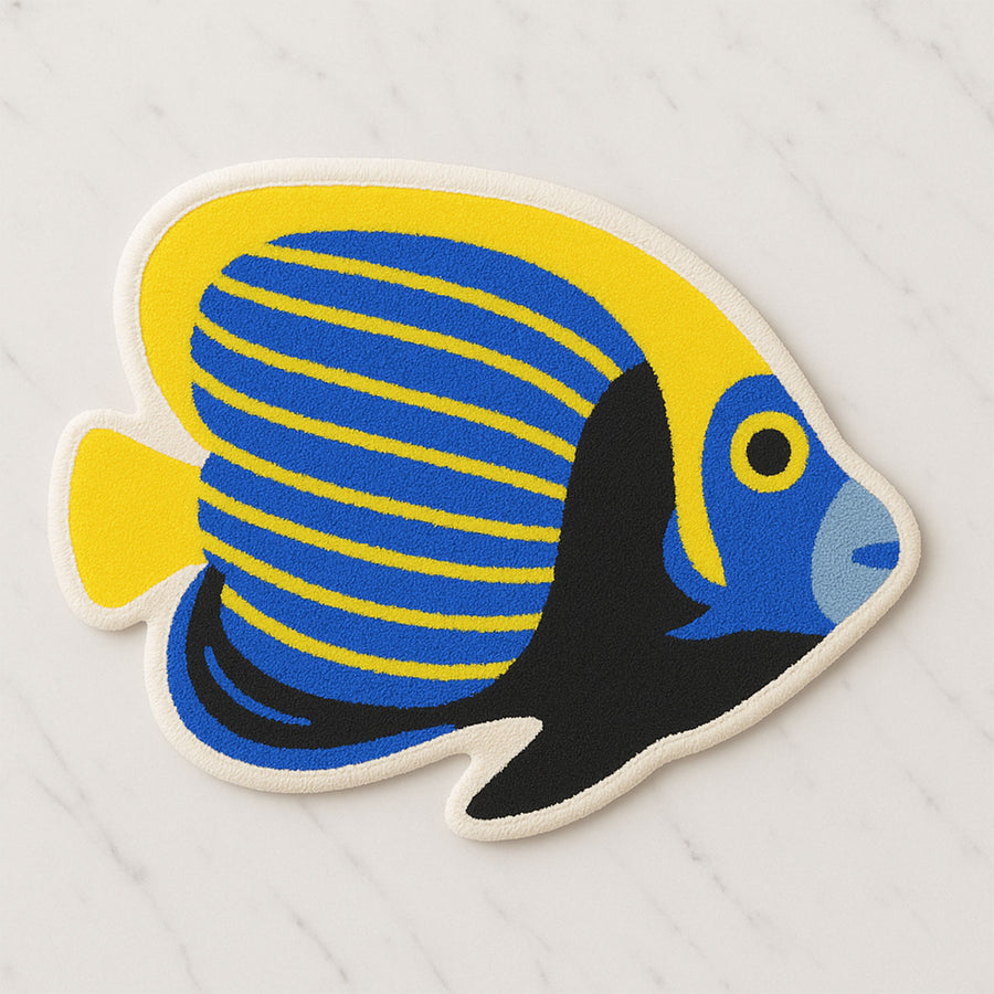 Feblilac Yellow, Black and Blue Tropical Angel Fish Tufted Bath Mat