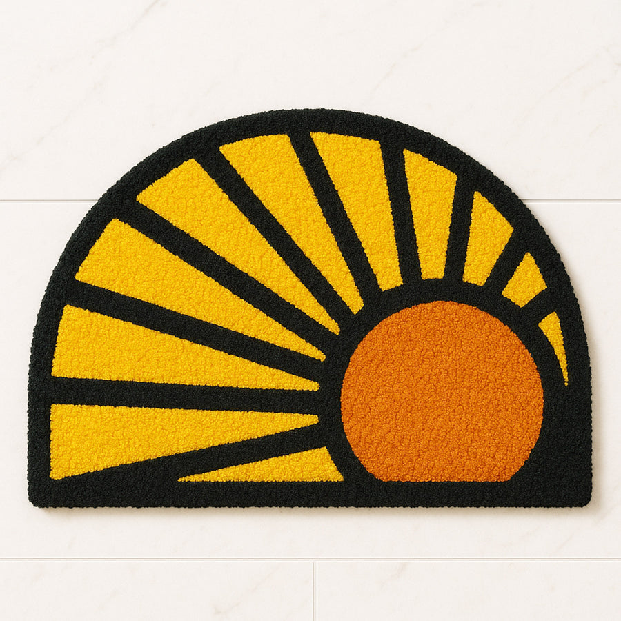 Feblilac Bold Sunrise Tufted Bath Mat – Half-Round Sunburst Design, Vibrant & Retro Bathroom Rug