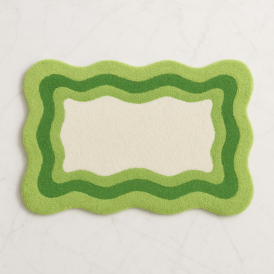 Green Wavy Frame Rug – Modern Abstract Tufted Mat | Feblilac