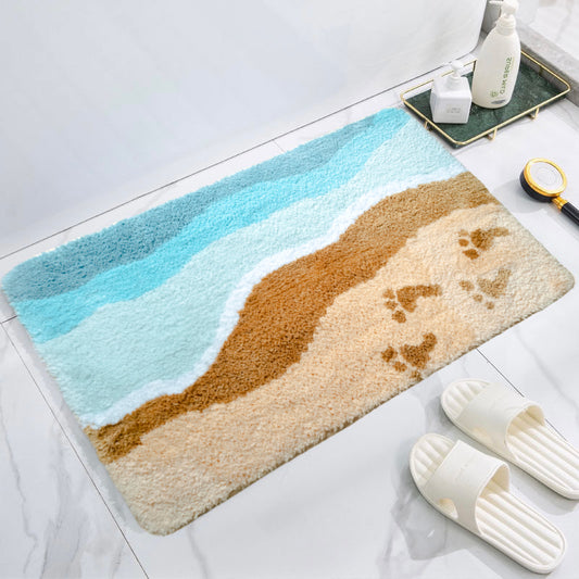 Feblilac Footprints on the Beach Tufted Bath Mat