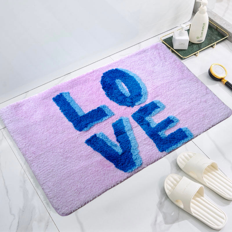 Feblilac Sweet Pink Love Bathroom Mat, Purple Pink Mat Tufting Bath Mat, Water Absorbent Non-Slip Area Bath Mat for Home Decor