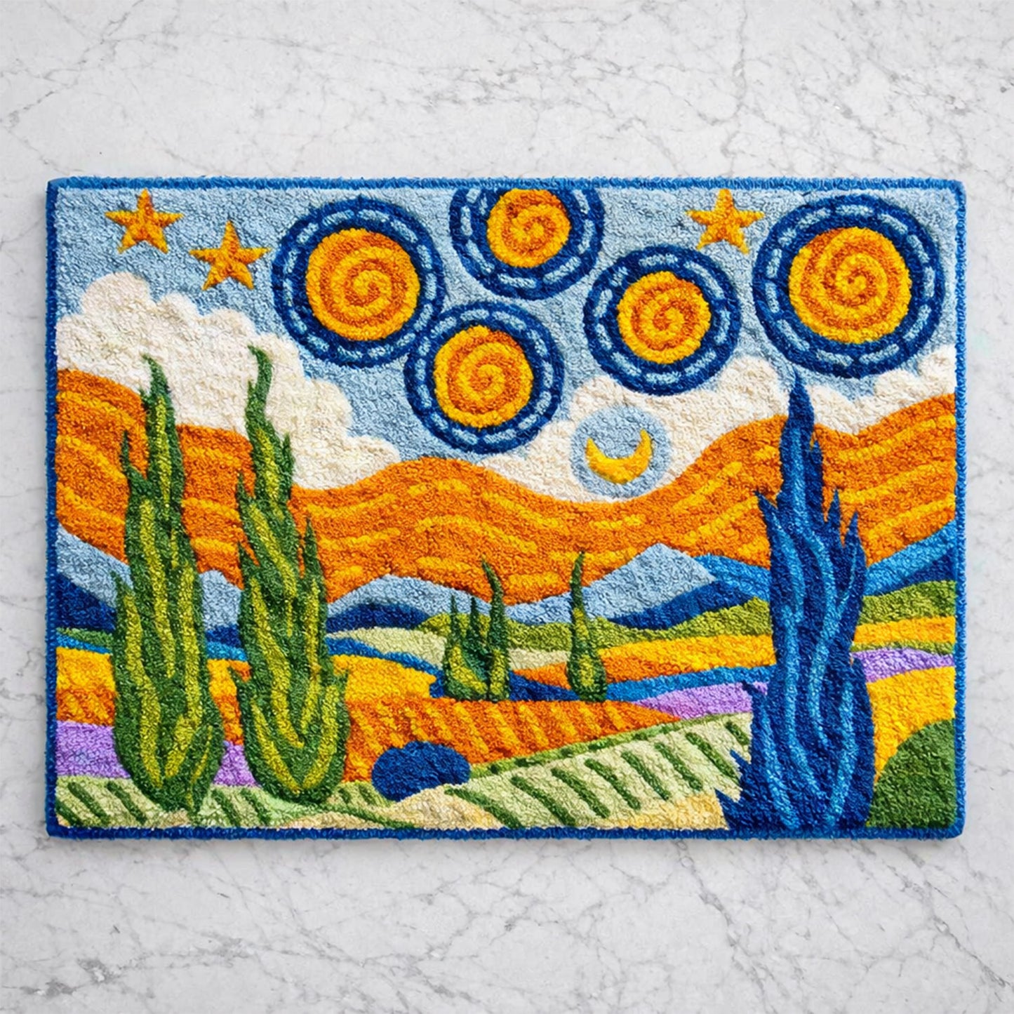 Feblilac Van Gogh Wheatfield Inspired Tufted Bath Mat, Soft Non-Slip Artistic Rug