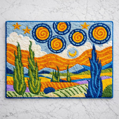 Feblilac Van Gogh Wheatfield Inspired Tufted Bath Mat, Soft Non-Slip Artistic Rug