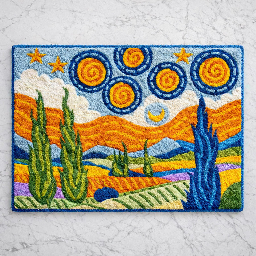 Feblilac Van Gogh Wheatfield Inspired Tufted Bath Mat, Soft Non-Slip Artistic Rug