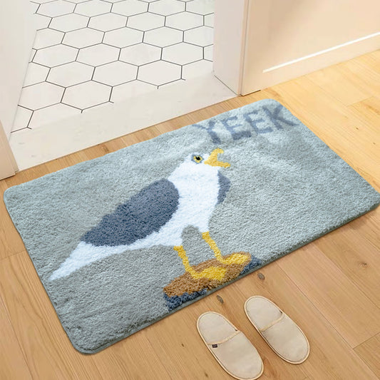 Feblilac Grey Gull Bathroom Mat, Cute Seagull Bath Mat, Fun YEEK Rug