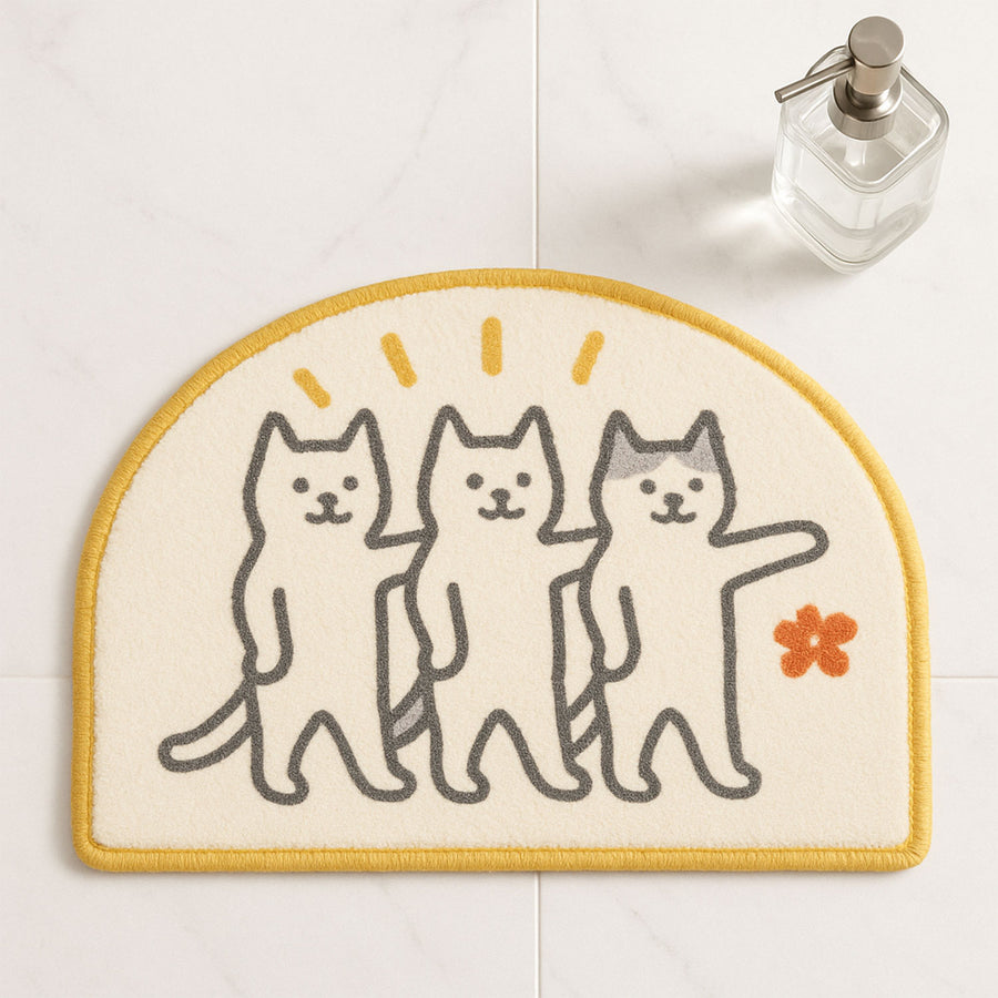 Cute Cat Trio Semi-Circle Bath Mat – Soft & Absorbent Flannel Rug