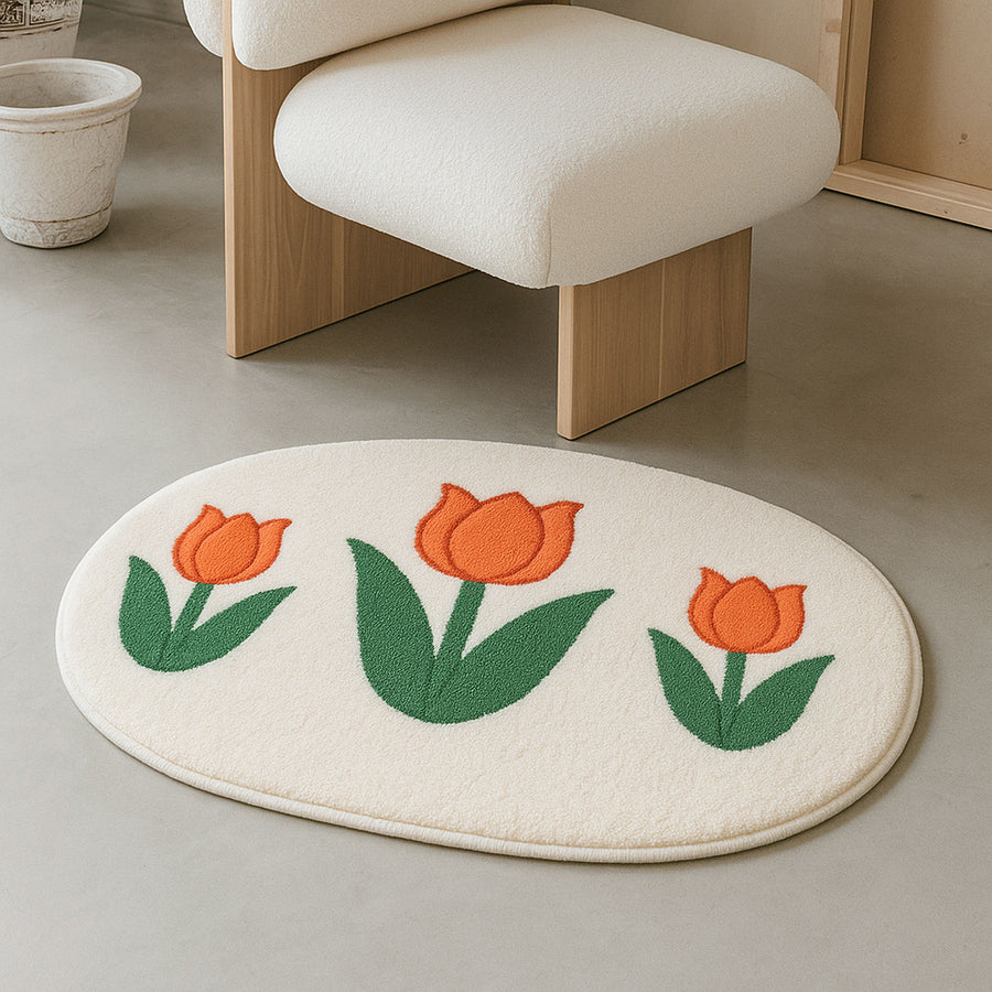 Tulip Blossom Oval Bath Mat – Soft & Decorative Floral Rug