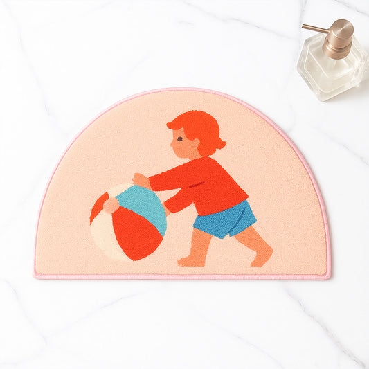 Playful Kids Semi-Circle Bath Mat – Tufted Soft Rug for Bathroom or Nursery