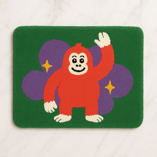 Feblilac Cheerful Orangutan Tufted Bath Mat – Soft, Absorbent & Non-Slip Rug for Bathroom Decor