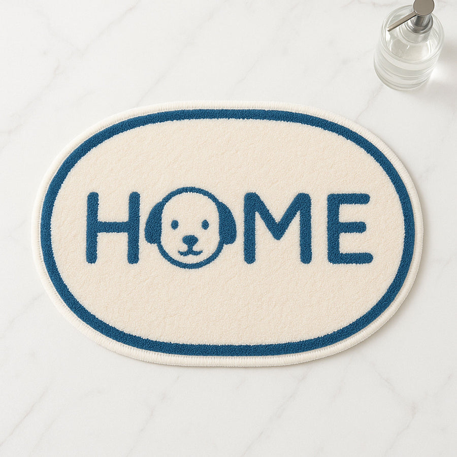 Feblilac HOME Dog Face Bath Mat – Soft Oval Rug for Cozy Entryways & Bathrooms