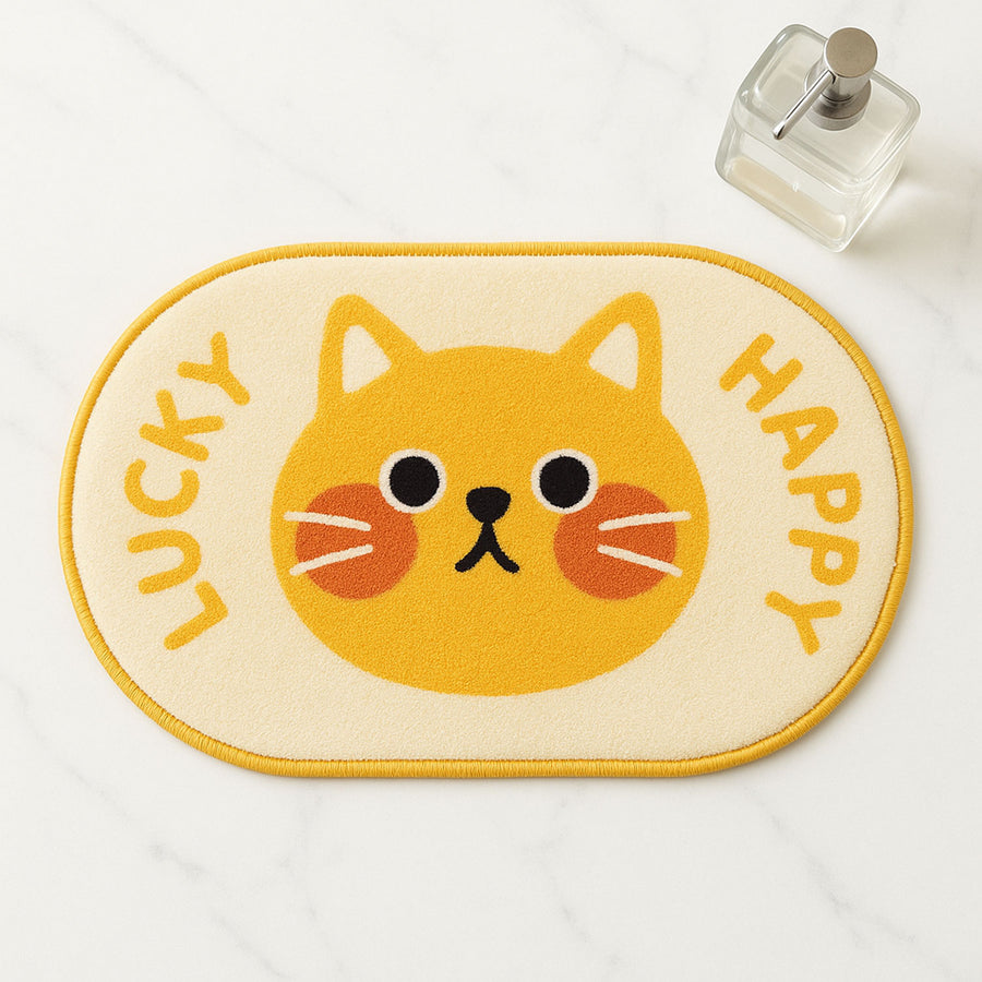 Feblilac Lucky Happy Cat Bath Mat – Cute Oval Rug for Bathroom & Entryway - view 2