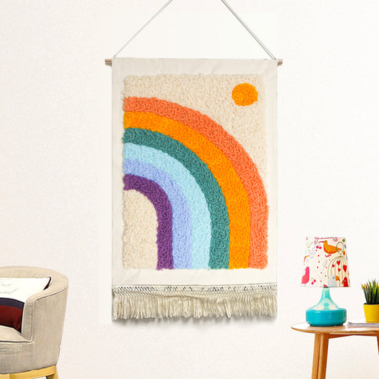 Feblilac Rainbow and Sun Handmade Macrame Hanging Wall Decor Art