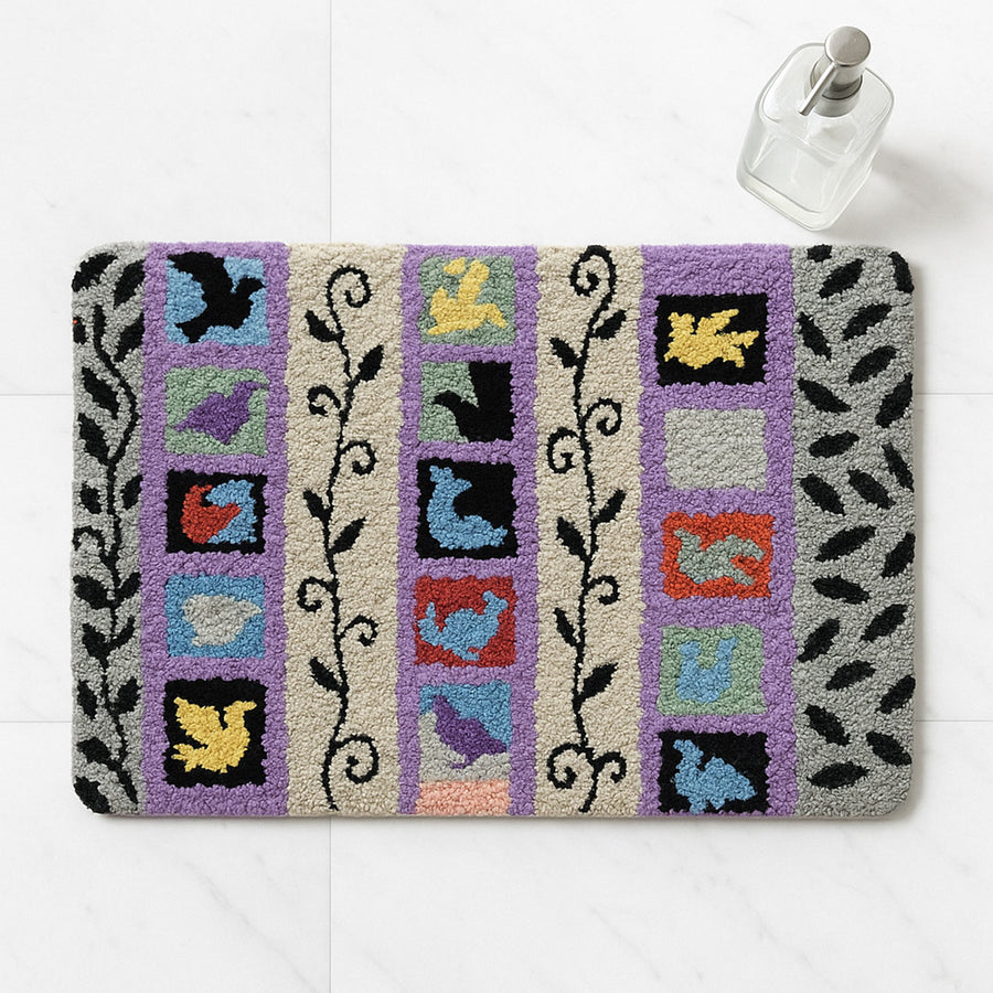 Feblilac Gray and Purple Striped Vines Tufted Bath Mat by Liz Gamberg Studio from US