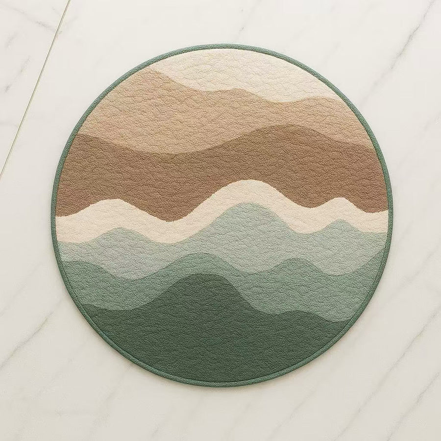 Feblilac Abstract Blue Wave Ocean Bath Mat Green Mountain Rug - view 11